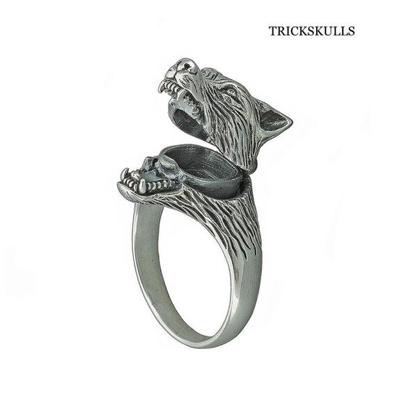 New Retro Wolf Head Poison Pill Secret Compartment Locket Ring 8 9 10 11 12 13 - Picture 5 of 9